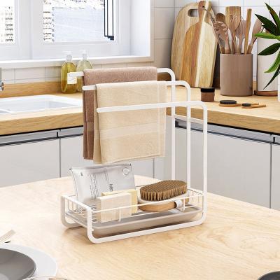 China Kitchen Bathroom Sink Sustainable 3-Layer Sponge Draining Rack Rag Towel Rack Drain With Removable Water Tray for sale