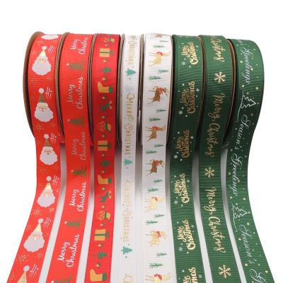 China Viable Wholesale 1 Inch Red/Green Cartoon Printed Grosgrain Ribbons Christmas Decoration Ribbons for sale