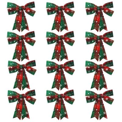 China Sustainable Wholesale Decorative Christmas Ribbon Bows Burlap Red Ribbon Bows 5 x 7 Inch For Garland for sale