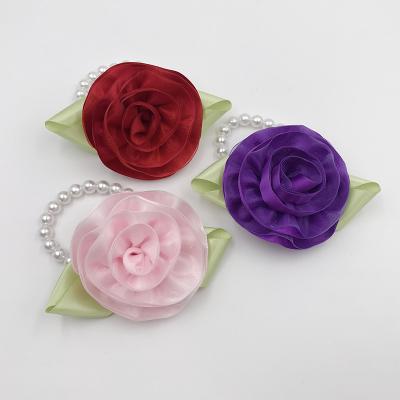 China Wholesale Handmade Bridal Gift Pearl Ribbon Flower Wrist Flower for sale