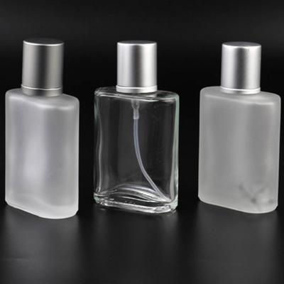 China Cosmetic New Products 30ml 50ml 100ml Frosted Clear Rectangular Mist Spray Glass Bottle For Perfume for sale