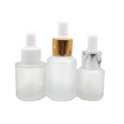 China Cosmetic dropper sale matte 30ml 60ml flat shoulder frosted clear glass dropper bottle for essential oil for sale