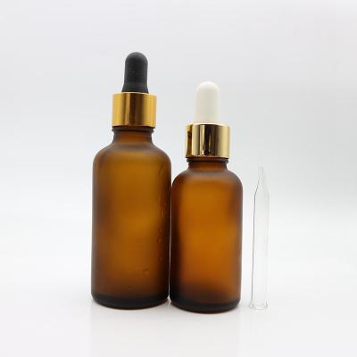 China Wholesale 30ml dropper frosted amber glass essential oil dropper bottle with gold lid for sale