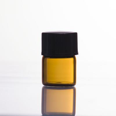 China Sale 1ml 2ml 3ml 4ml 5ml Screw Lid Mini Essential Oil Perfume Sample Amber Glass Vial With Black Plastic Cap for sale