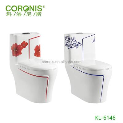 China One Piece Siphonic Flower Coronis Double-Flow Decal Ceramic Toilet Ware Series Bathroom Sanitaryware for sale