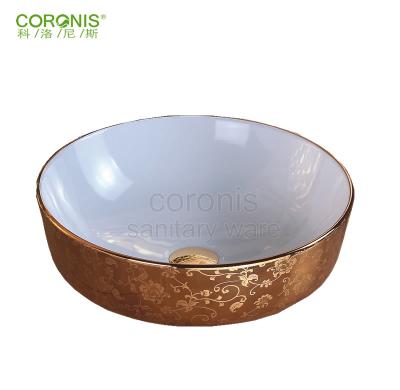 China Coronis Durable Ceramic Bathroom Gold Colored / Luxury Silver Colored Basin Sink Prices for sale