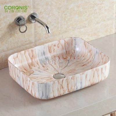 China Self Cleaning Lab Water Transfer Printing Ceramic Art Marble Wash Basin for sale