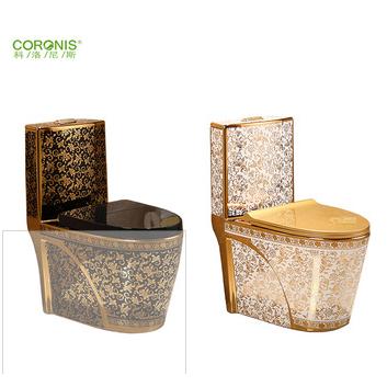 China Luxury Sanitary Ware Gold Color Double-flush Bathroom One Piece Toilet Set for sale