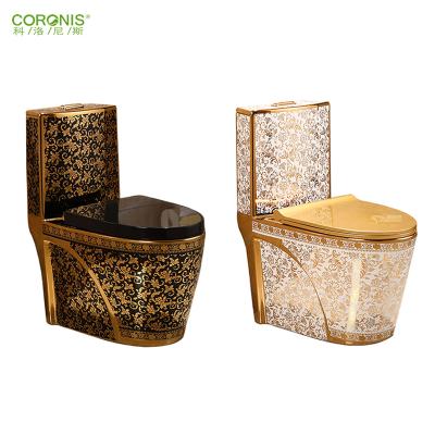 China Double-flow Bathroom Luxury Life Color Toilet Set Gold Dragon Toilet Manufacture in China for sale