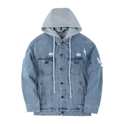 China New Autumn Fashion Men's Denim Jacket Men's Fashion Fake Two Pieces Loose Hooded Jackets Breathable Jackets for sale