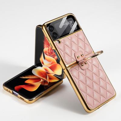 China The new galaxy Z flip 3 shockproof folding cell phone 5G case is plated and painted for z flip dial bags for sale