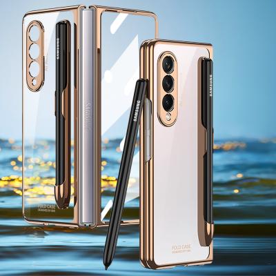 China GKK Scasync Wholesale Shockproof Plating PC Shockproof Clear Transparent Phone Case Cover For Samsung Z Fold 3 5G Case With S Pen Slot for sale