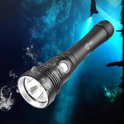 China Alluminum alloy for diving flashlight 30 meters IP68 12000lumen xhp70 highest waterproof rating professional diving light powered 26650 battery with hand cord for sale