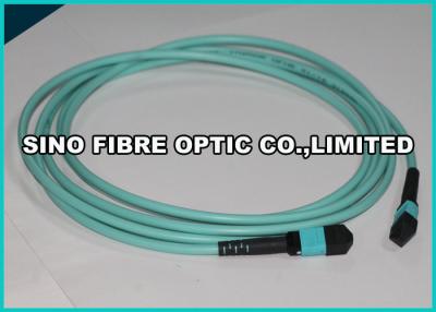 China Aqua Fiber Optic Cable Multimode , 3.0MM 40Gig MPO 12 Cable Optical Fiber for sale