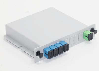 China Plug - In Type Fiber Optic PLC Splitter 1 x 4 SC PC Slot Box For PON Networks for sale