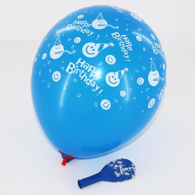 China Promotional Toy Custom Full Printing Blue Color 12inch Latex Happy Birthday Balloons for sale