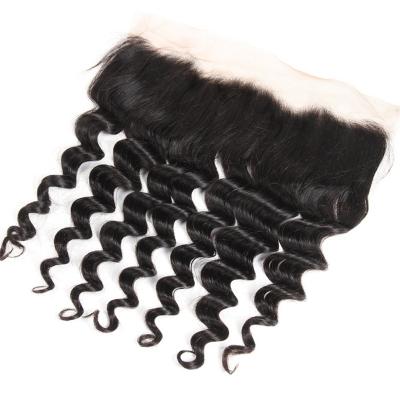 China Curly Curly 13*4 Loop Lace Frontal With Baby Hair Brazilian Virgin Hair Lace Closure 13*4 Loose Deep Wave Frontal Headband for sale