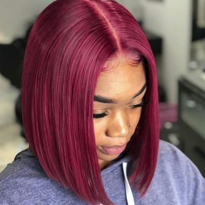 China Body Wave 13x4 Short Bob 4x4 Lace Closure Hair Wigs Brazilian Straight Burgundy Bob Lace Front Wigs 99J for sale