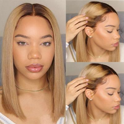 China Body Wave Bob Wigs Human Hair Lace Front, Straight Highlight 1B Honey Brown Color Bob Hair Lace Front Wigs, Colored Bob Wig for sale