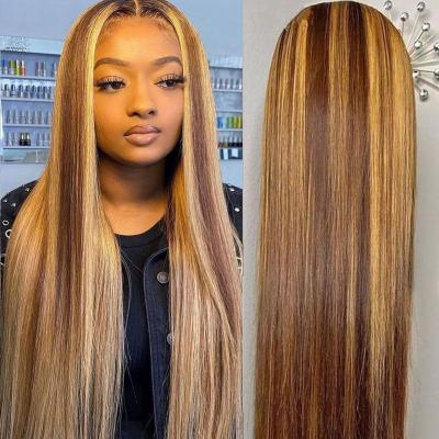 China Body Wave Hair Lace Front Wig, Bone Straight Hair Wig, Highlight 1B Honey Brown Color Straight Bob Hair Lace Front Wigs for sale