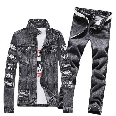 China Traje de calzado masculino para exteriores de denim chaquetas de pecho único con material mezcla de poliéster y calzado en venta