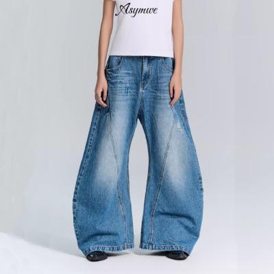 China Denim Fabric Deconstructed Wide Leg Jeans for Men and Women in Plus Size Streetwear for sale