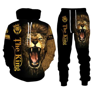 China Men's Hooded Sweater Suit Lion King 3D Printing Sportswear Long Sleeve Suit for sale