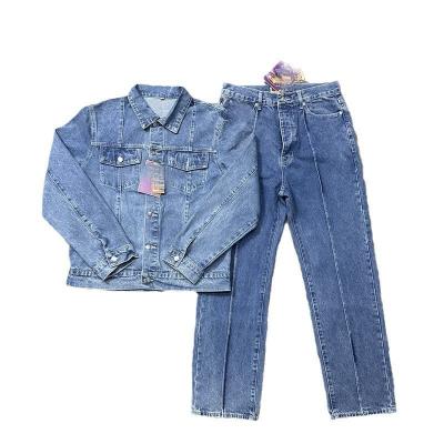 China Mensen oversized sportsuit Casual Custom Jacket Suit 2 Piece Sets met denim stof Te koop