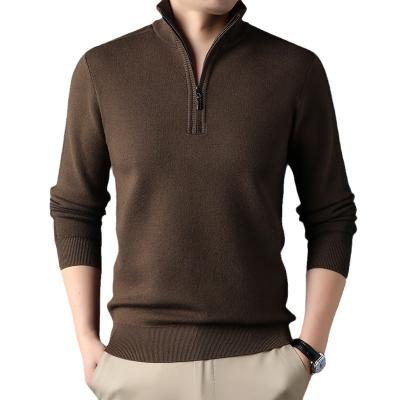 China Customized Solid Half Zipper Winter Fleece Acrylic Turtleneck Knitted Sweater for Men for sale