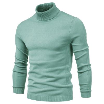 China Pullover de color sólido de algodón y viscosa suéter ajustado delgado cuello de tortuga para ropa casual masculina en venta