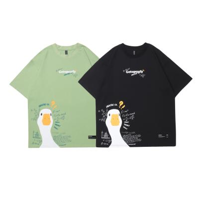 China Jeugdpopulairheid 18-24Jaren oud Zomer Cartoon Duck Print Hip Hop Loose Couple T-shirt Te koop