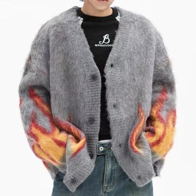 China Computación Tricotada Invierno Flame Jacquard V-collar suéter masculino para la comodidad Casual en venta