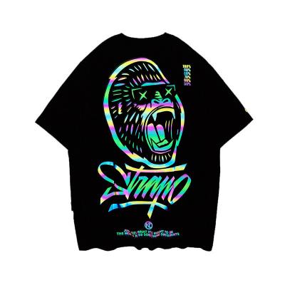 China Custom Logo Hip Hop Style UV Reflective Fluorescence T-shirt Printing for Plus Size Men for sale