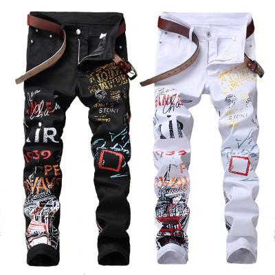 China Winter Logo Patroon Digitaal Druk Mensen Jeans Nachtclub Zwart Wit Designer Jeans Mannen Te koop