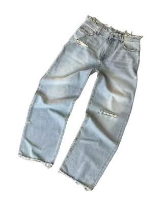 Cina Pantaloni a gambe larghe a misura Mid Waist Denim Baggy Tears Jeans Donna Plus Size Pantaloni Uomo in vendita