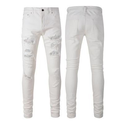 China Cotton Denim Stretch Skinny Sustainable Print Men's Straight Pencil Jeans for sale