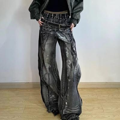 China Pantalones de carga de poliéster y algodón lavado Y2K de diseño de onda de gran tamaño en venta