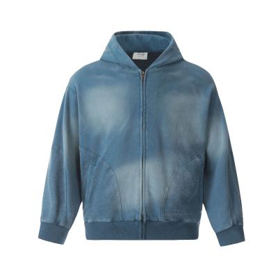 Cina Men's Distressed Acid Wash Zip Up Hoodie in Design di colorazione di cravatta personalizzata per abbigliamento di strada in vendita