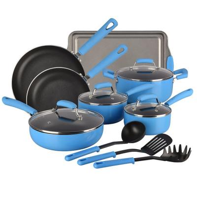 China Sustainable Hot Sale14-Pcs Pressed Aluminum Stick Durable Kitchen Cookware Unset With Lid for sale