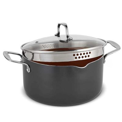 China General Use For Professional Hot Stick Induction Cooker Gas Selling Pasta Aluminum Round Pot Non With Spouts Sieve Lid Noodles Non Stick Cookware Set for sale