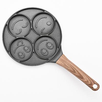 China Pan 4 Hole Multifunctional Non Stick Omelet Pan For Burger Eggs Ham Non Stick Breakfast 7 Holes Frying Pan Non Stick Cooking Pan With Wooden Handle for sale