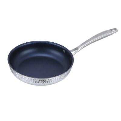 China Household Sustainable Three-Layer Fan Stick Stainless Steel Plated Steel Frying Pan Non Frying Pan for sale