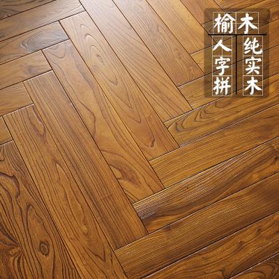 China Modern IN STOCK! Solid Elm Herringbone Hardwood Flooring UV Lacquered A Grade Embossed And Brushed Surface for sale