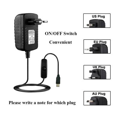 China 5V 3A Raspberry Pi 4 Type-C Power Supply With On/Off Switch EU US AU UK Charger For Raspberry Pi 4 B Model 15cm*10cm*8cm for sale