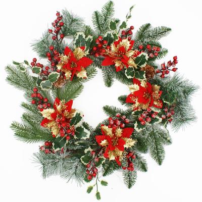 China Wholesale Beautiful Colorful Indoor Outdoor Christmas Decoration Artificial Christmas Wreath With Artificial Pearl And Colorful Ribbon For Ch for sale