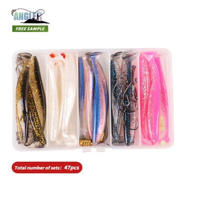 China 47pcs/1 Angler Set Accessories T Tail Soft Lure Fishing Set Fishing Soft Lure With Hook Free Combination for sale