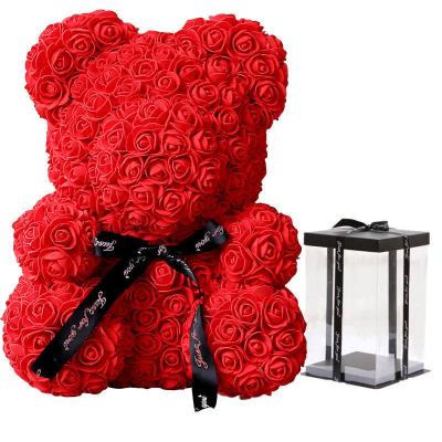 China Custom Handmade Flower Eco-Friendly Rose Bear For Valentine Gift Decoration Rose Lovely Teddy Bear Rose Bear for sale