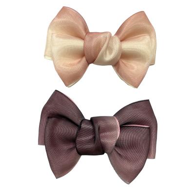 China Shoe Clips Transparent Handmade Gradient Chiffon Ribbon Satin Fabric Bow Tie Shoe Clips On High Heels Shoes Decoration Accessories for sale