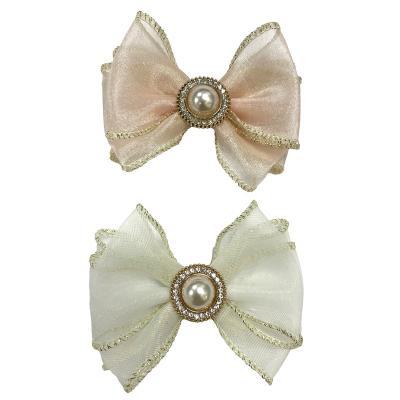 China Shoe Cuts Rhinestone Pearl Metal Shoe Cuts Chiffon Bow Girl's Decorative Princess Shoes Decoration Accessories for sale