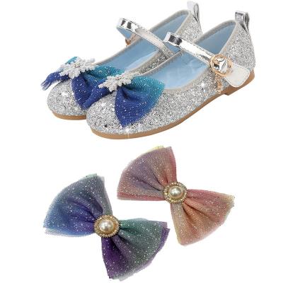 China Shoe Cuts Rhinestone Pearl Metal Shoe Cuts Princess Shoes Decoration Accessories Bow Decorative Girls' Chiffon Shoes for sale